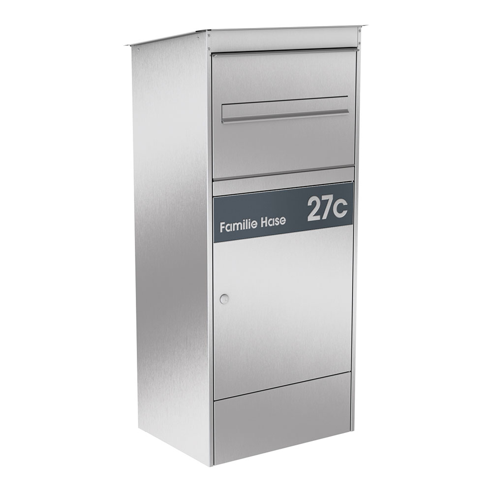 Paketbox JASPER XL | Großer Paketkasten mit Briefkasten | für alle Lieferdienste | Edelstahl | mit Beschriftungsblende