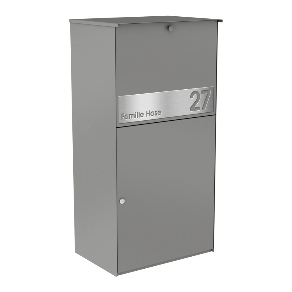 Paketbox KNOBOX PRO 10 | XL-Paketkasten für viele Pakete | für alle Lieferdienste | Grau | mit Beschriftungsblende