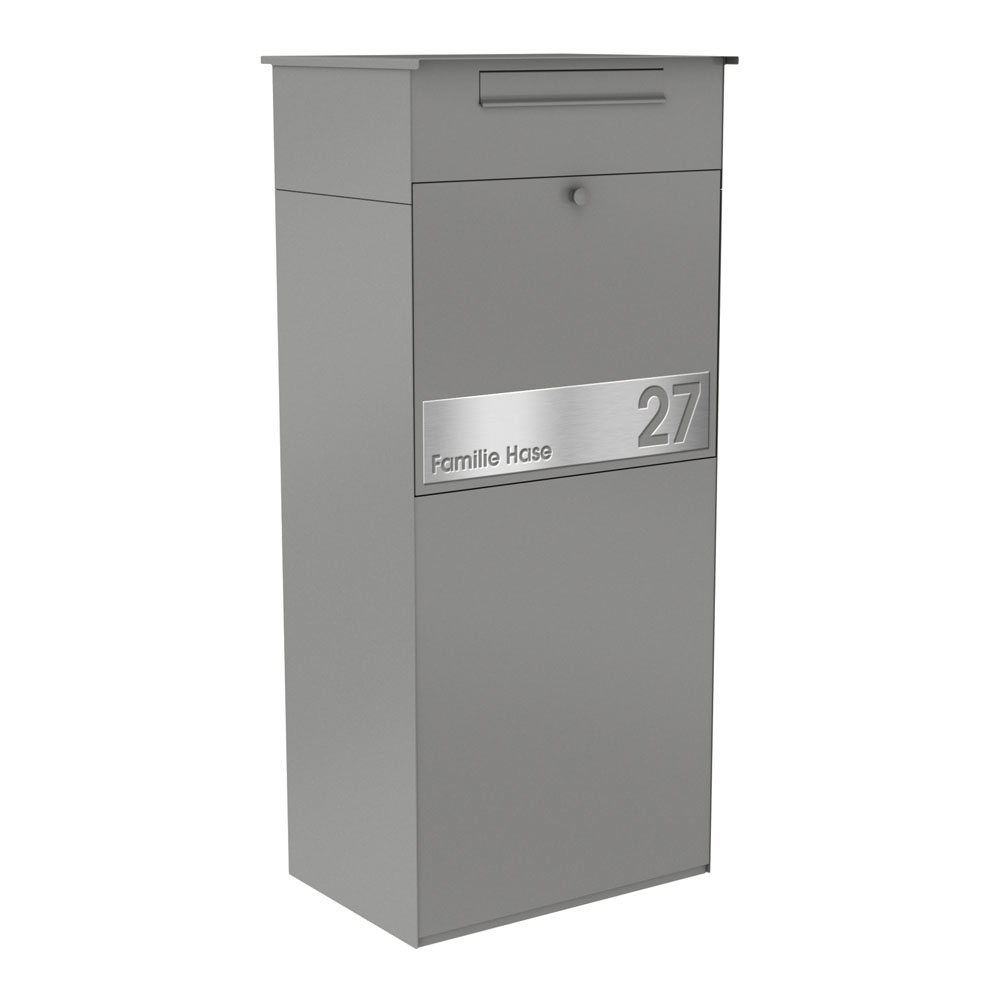 Paketbox KNOBOX PRO 11Z | XL-Paketkasten für viele Pakete | für alle Lieferdienste | Grau | mit Beschriftungsblende