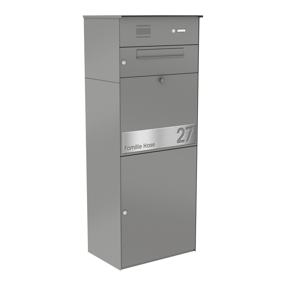 Paketbox KNOBOX PRO 12 | XL-Paketkasten für viele Pakete | für alle Lieferdienste | Grau | mit Beschriftungsblende