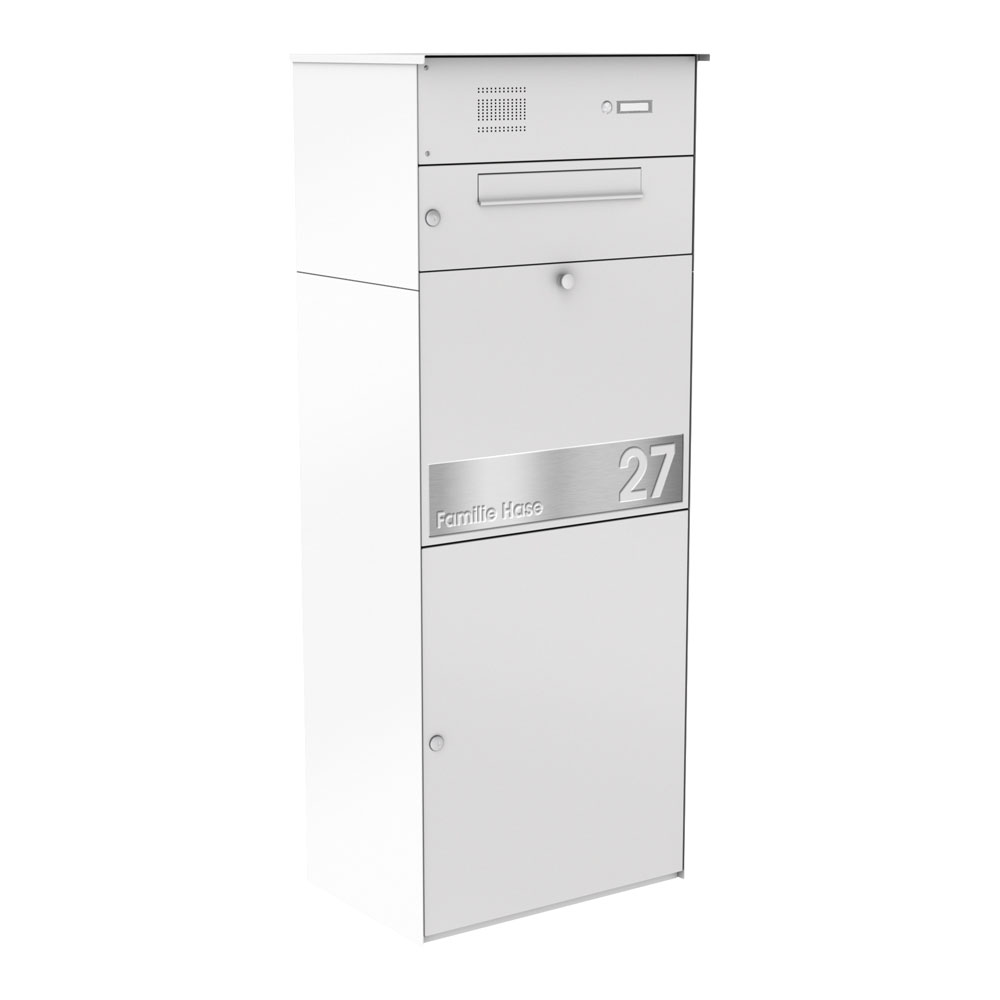 Paketbox KNOBOX PRO 12 | XL-Paketkasten für viele Pakete | für alle Lieferdienste | Weiß | mit Beschriftungsblende