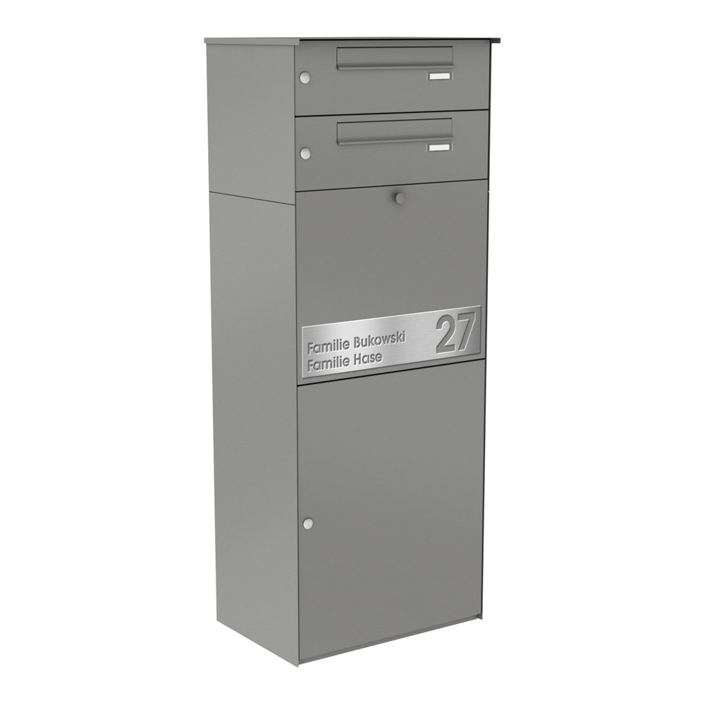 Paketbox KNOBOX PRO 13 | XL-Paketkasten für viele Pakete | für alle Lieferdienste | Grau | mit Beschriftungsblende