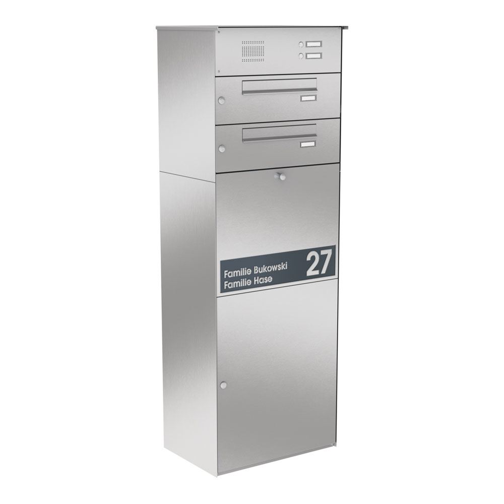 Paketbox KNOBOX PRO 14 | XL-Paketkasten für viele Pakete | für alle Lieferdienste | Edelstahl | mit Beschriftungsblende