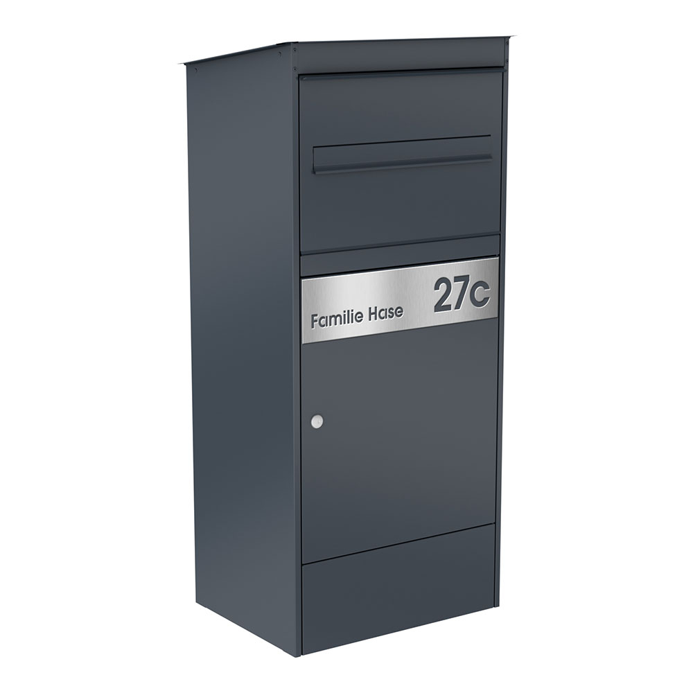 Paketbox | JASPER XL | RAL nach Wahl | 1-Fach | Ein Briefkasten | Paketkasten | Beschriftungsblende