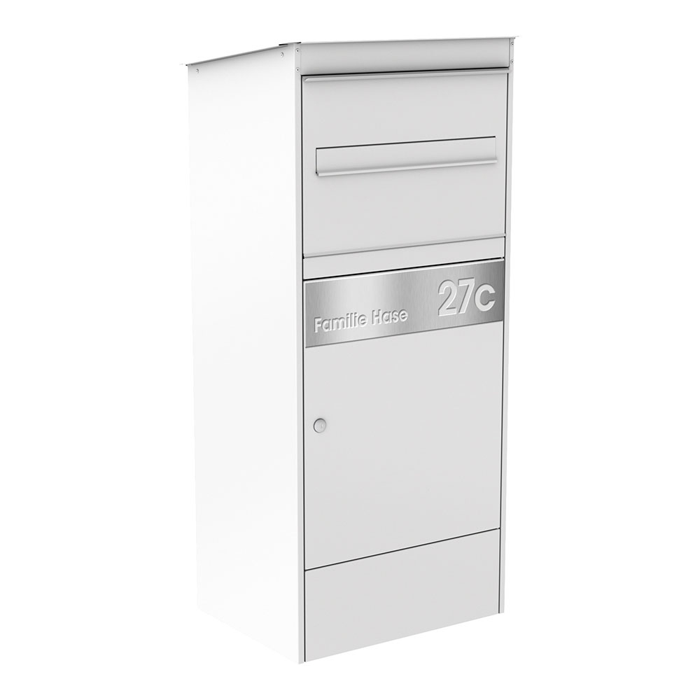 Paketbox | JASPER XL | Weiß | 1-Fach | Ein Briefkasten | Paketkasten | Beschriftungsblende