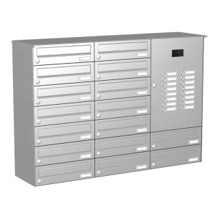 Briefkastenanlage | Aufputz | Edelstahl | 16-Fach | Videoanlage | horizontal