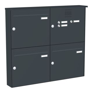 Briefkastenanlage | Aufputz | Anthrazit | 3-Fach | Klingeltaster | vertikal