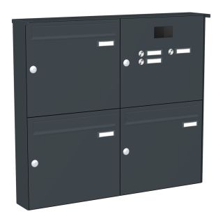 Briefkastenanlage | Aufputz | Anthrazit | 3-Fach | Gegensprechanlage | vertikal