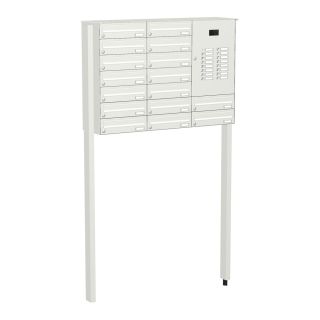 Briefkastenanlage | Freistehend zum Einbetonieren | Weiß | 16-Fach | Videoanlage | horizontal