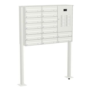 Briefkastenanlage | Freistehend zum Aufschrauben | Weiß | 16-Fach | Videoanlage | horizontal