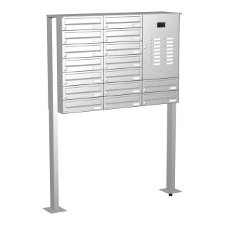 Briefkastenanlage | Freistehend zum Aufschrauben | Edelstahl | 16-Fach | Videoanlage | horizontal