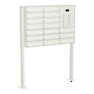 Briefkastenanlage | Freistehend zum Aufschrauben | Weiß | 17-Fach | Videoanlage | horizontal
