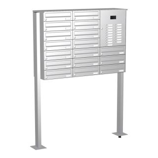 Briefkastenanlage | Freistehend zum Aufschrauben | Edelstahl | 17-Fach | Videoanlage | horizontal