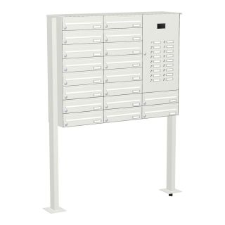 Briefkastenanlage | Freistehend zum Aufschrauben | Weiß | 18-Fach | Videoanlage | horizontal