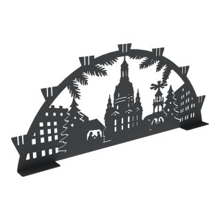 Schwibbogen aus Metall | DSB1250 Dresden-Motiv | Schwarz | 60 cm breit | für den Innenbereich