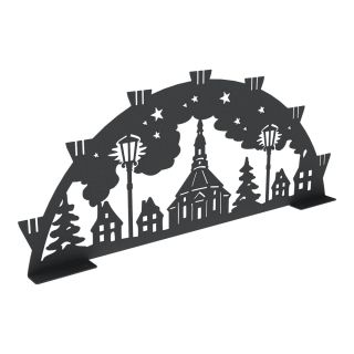 Schwibbogen aus Metall | DSB1260 Erzgebirge-Motiv | Schwarz | 60 cm breit | für den Innenbereich