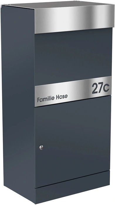 Große Paketbox MONTREAL in Anthrazit und Beschriftung